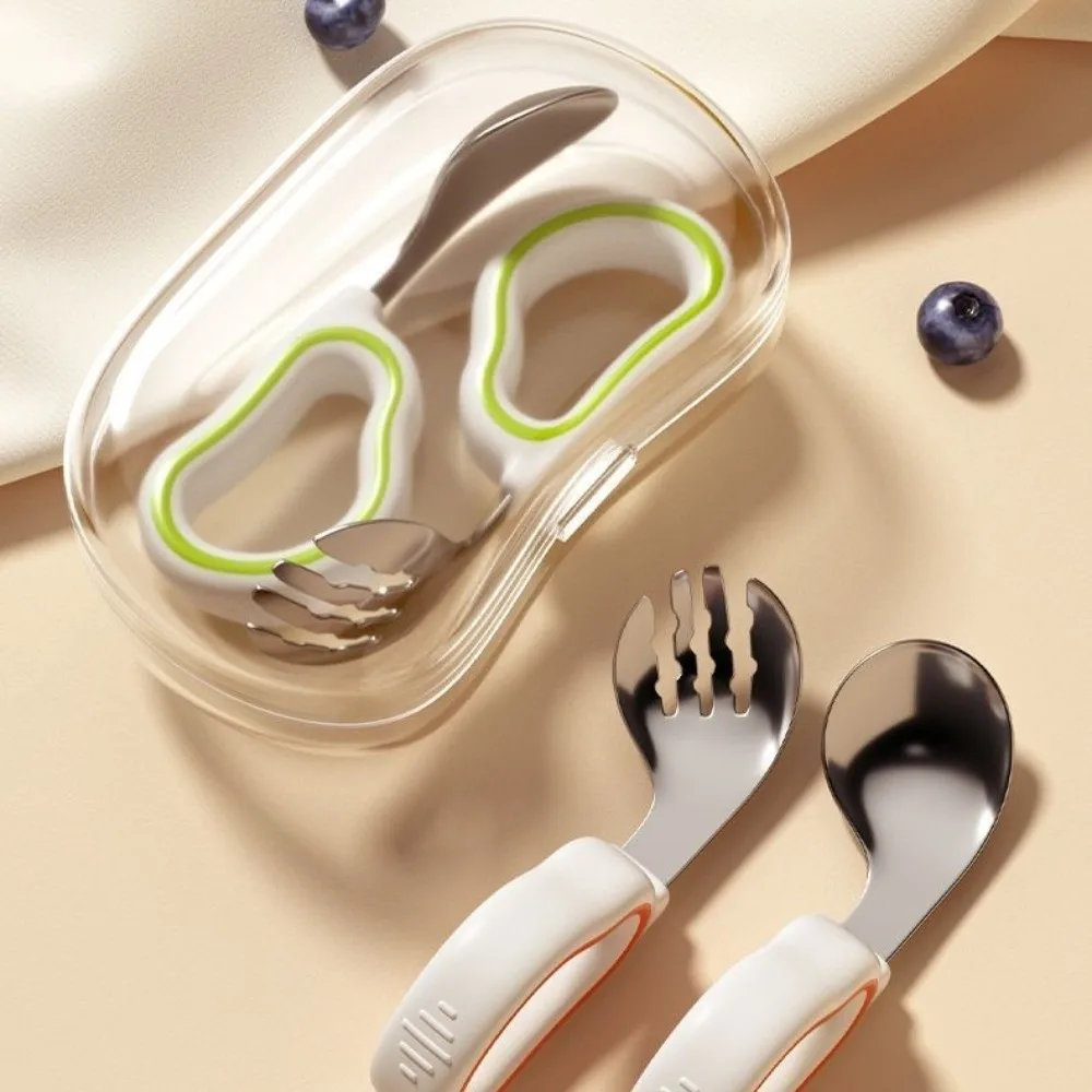 Silicone Baby Fork and Spoon Set 316 Stainless Steel Self Feeding Baby Cutlery Safe Short Handle Child Tableware Training Eating