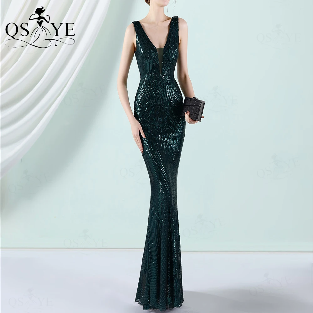 black formal gown Pattern Lace Black Evening Dresses Mermaid Sequin Prom Gown V neck Sleeveless Party Gown Open Low Back Fitted Black Formal Dress black evening dresses