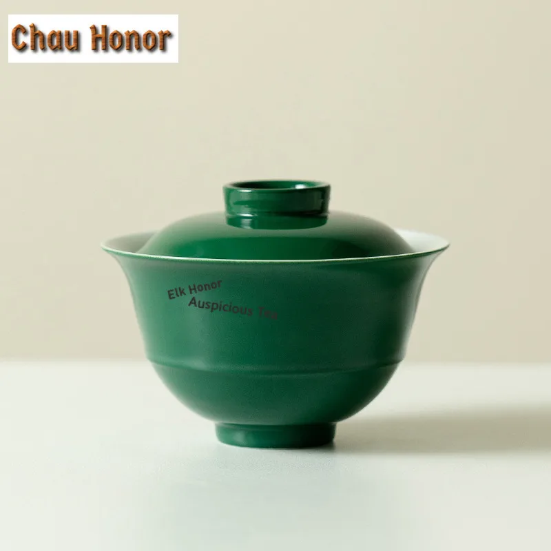 90ml Emerald Green Ceramic Gaiwan Elegant Tea Tureen Tea Bowl With Lid Kit Tea Brewing Cover Bowl Chinese Tea Set Ornaments Gift
