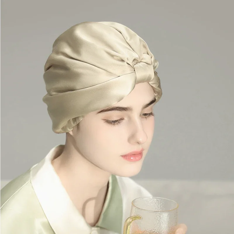 Pure Silk Night Caps Mulberry Silk Sleeping Bonnet Hair Loss Hat Natural Silk Turban For Hair Sleeping Silk Headwrap For Women 2