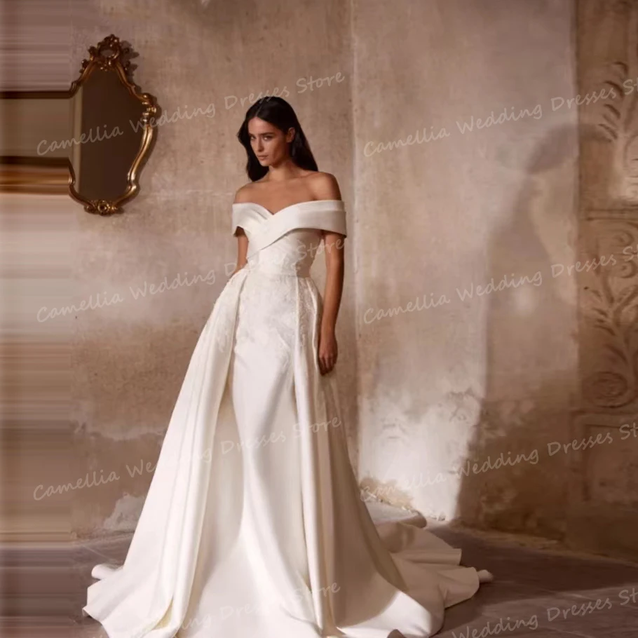 

Luxury 2in 1 Women's Wedding Dresses Mermaid Sexy Sweetheart Off Shoulder Satin Bridal Gowns Sweep Train Vestidos De Novia 웨딩드레스