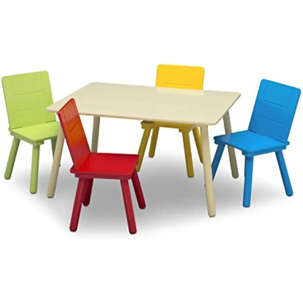 

Kids Table and Chair Set (4 Chairs Included) Natural/Primary Freight Free Children Study Desk Cradles Bookstores for Children