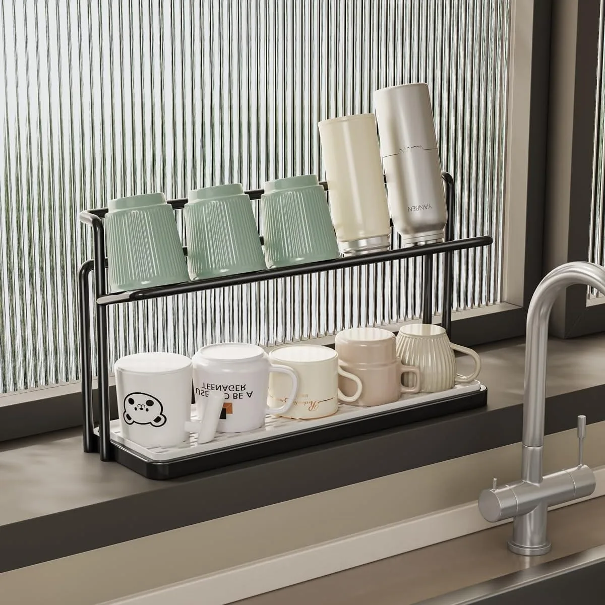 2 layer Bottle Drying Rack Cups Storage Rack Drain Tray Mug Organizer Kitchen Coffee Mug Holder Kitchen Counter kitchen storage rack,dish drying rack