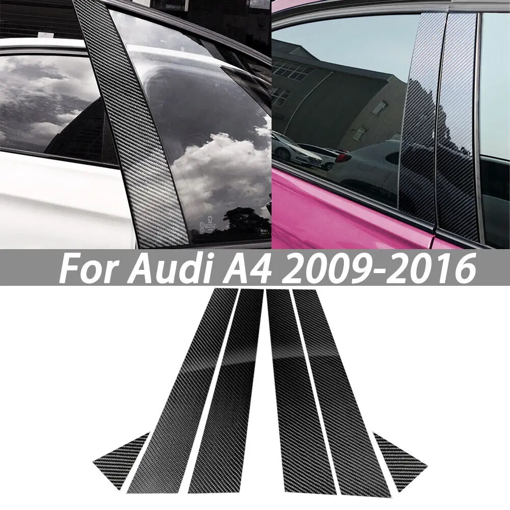 

6pcs Real Carbon Fiber Window B-pillar Cover Car Decor Trim For Audi A4 2009-16