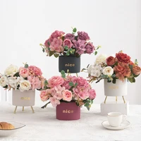 Artificial Flowers Retro Silk Rose Bouquet Hydrangea Peony Vintage Bride Holding Fake Plants Home Wedding Decoration Accessories 6