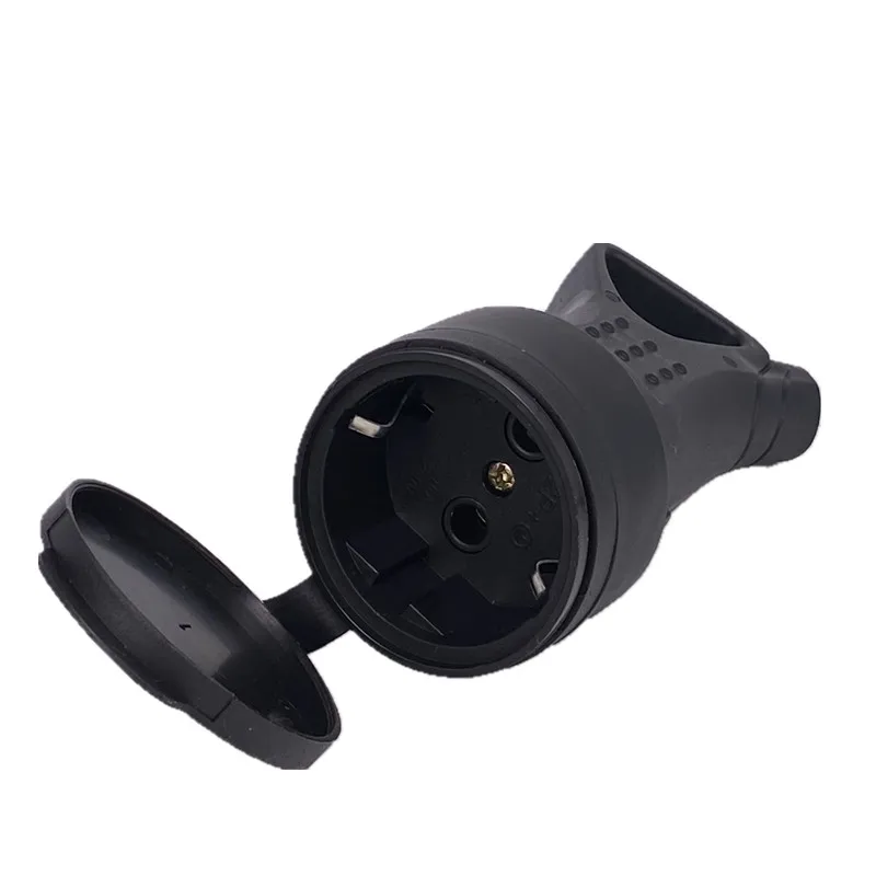 Waterproof European Electrical Socket Plug with Cover, Rubberized Grounded Connector, IP54, 16A 250V