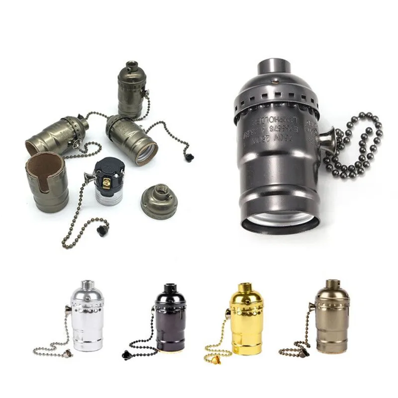 Lamp Bulb Holder Lamp Holder Lamp Base GANRILAND Vintage Lampholder E26 E27 Metal Chain Industrial Lamp Base 110V 220V Aluminum Switch Socket For Vials Pendant Light
