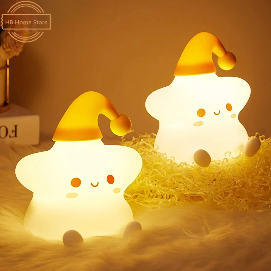 

Colorful Star Silicone Night Light USB Charging Room Decoration LED Pat Light Bedroom Bedside Lamp Creative Children's Gift