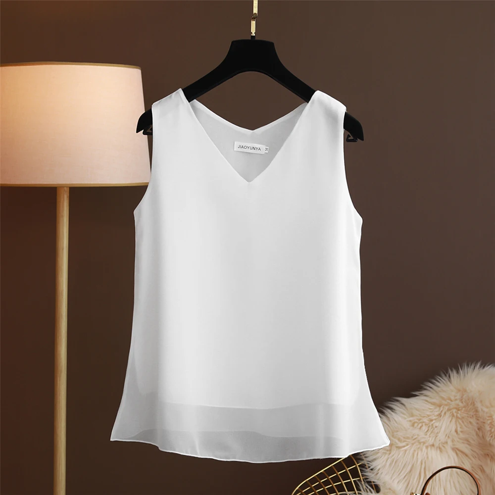 Summer New Sle Women's Chiffon Vest Svel Strap V-Ne Loose Top Inner Belly Covering Base irt Commute Sle Pure Color