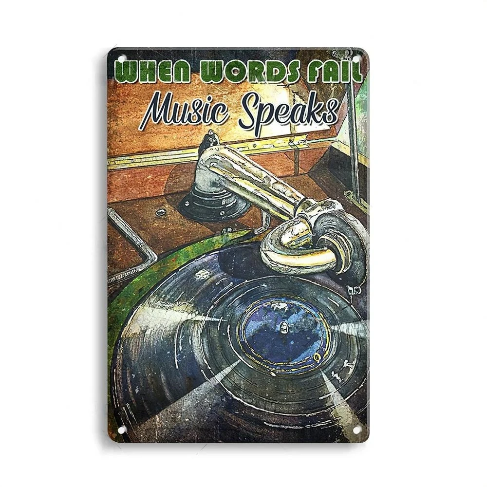 thumbnail image 1 of Carteles de hojalata con música rock vintage, carteles de metal con diseño de guitarra retro, placas de metal para fiestas de rock, bares, pubs, garajes, clubes, cuevas de hombres, decoración de pared, 1 of 5