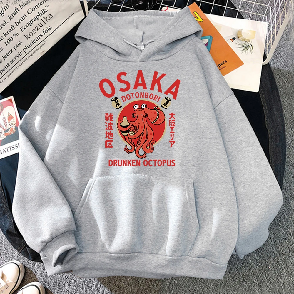 Osaka Dotonbori Drunken Octopus Hoodie Japanese Food Funny Women Hoodies Aesthetic Autumn Winter Pullover Sweatshirt Vintage 4