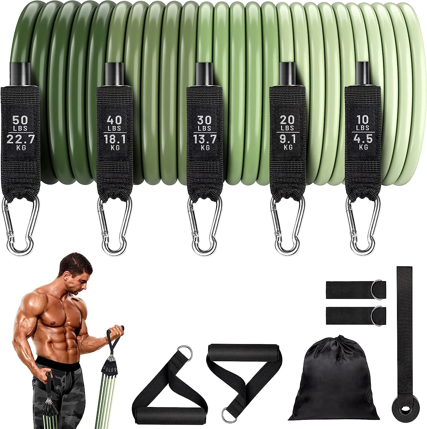 

11 Piece Fitness Rope Pulling Set Yoga Puller Men Women Home Resistance Bands Training Rope 100/150 Lbs Fitness Equipment