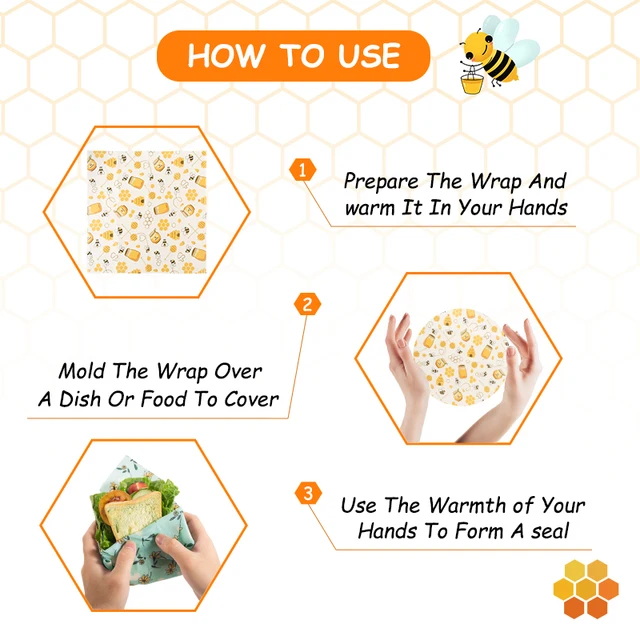 WEEDI 3 paquets d'enveloppements de cire d'abeille réutilisables pour les aliments frais gardant des enveloppes alimentaires de cire d'abeille écologiques en tissu d'enveloppements de sandwich de cire d'abeille de 3 tailles 4
