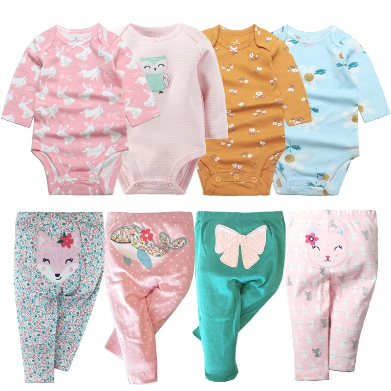 Baby Clothing Set expensive 2022 Cotton Newborn Baby Sets 4pcs Baby Bodysuits+4pcs Baby Pants Boys Baby Clothing Sets Full Sleeve Baby Girl Clothes Cartoon sun baby clothing set