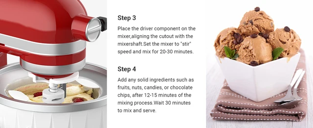 Gdrtwwh Ice Cream Attachment for Kitchenaid Stand Mixer,Ice Cream & Sorbet  Gelato Maker,Fits Kitchenaid 4.5-5Qt Stand Mixer and 5-6-7Qt