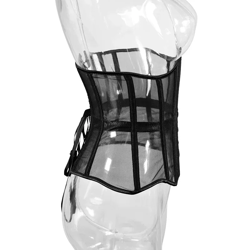 Women Transparent Mesh Corset Underbust Fish Bone Waist Trainer Bustier Slimming Cincher Girdle Belt Gothic Korset Black Red Waist Trainer Corset Bustier Top Waist Corset Lace Corset