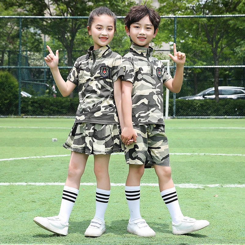 Children's set, primary school students' short sleeved military training clothing, police and soldiers' round performance