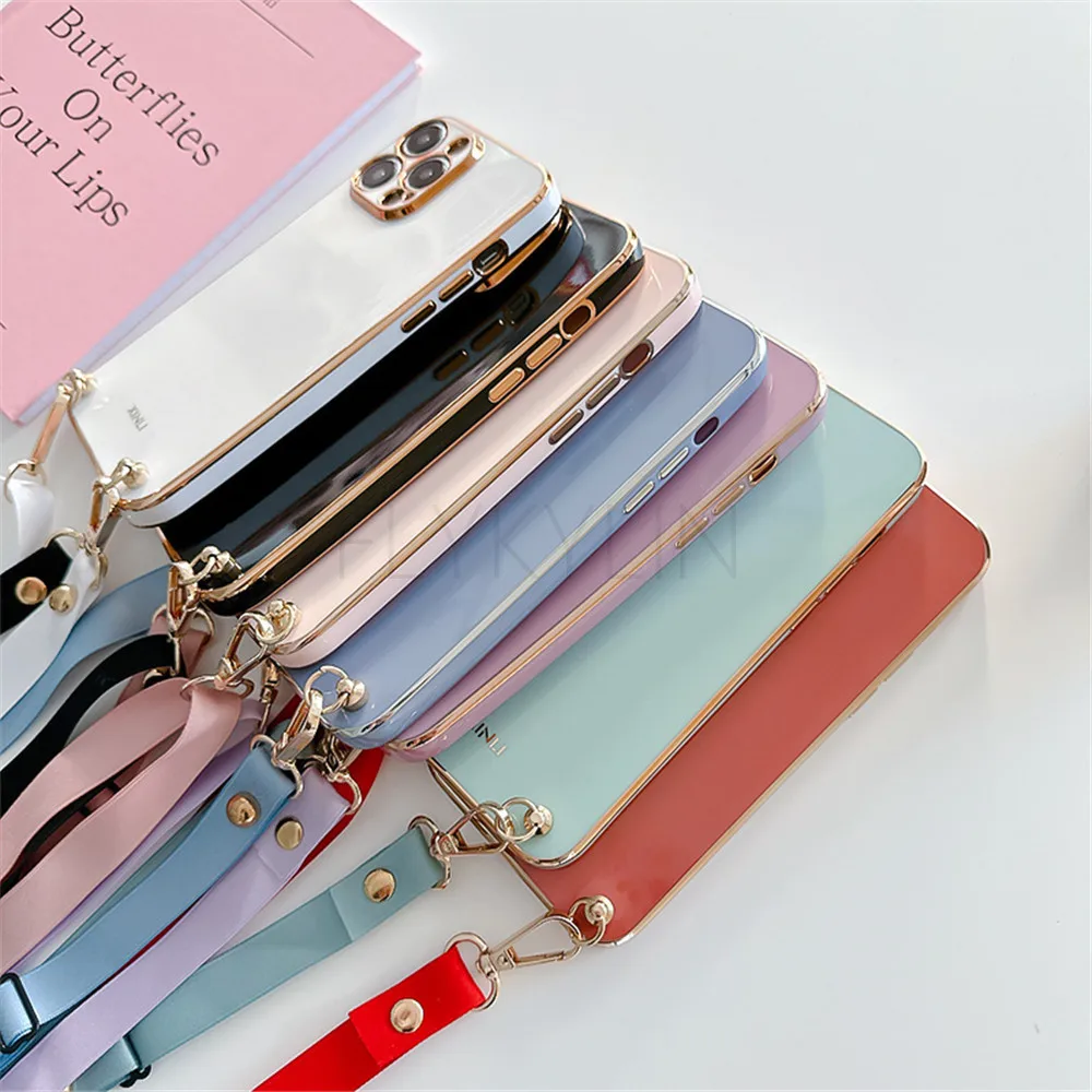 Luxury Plating Crossbody Necklace Cord Lanyard Phone Case Cover