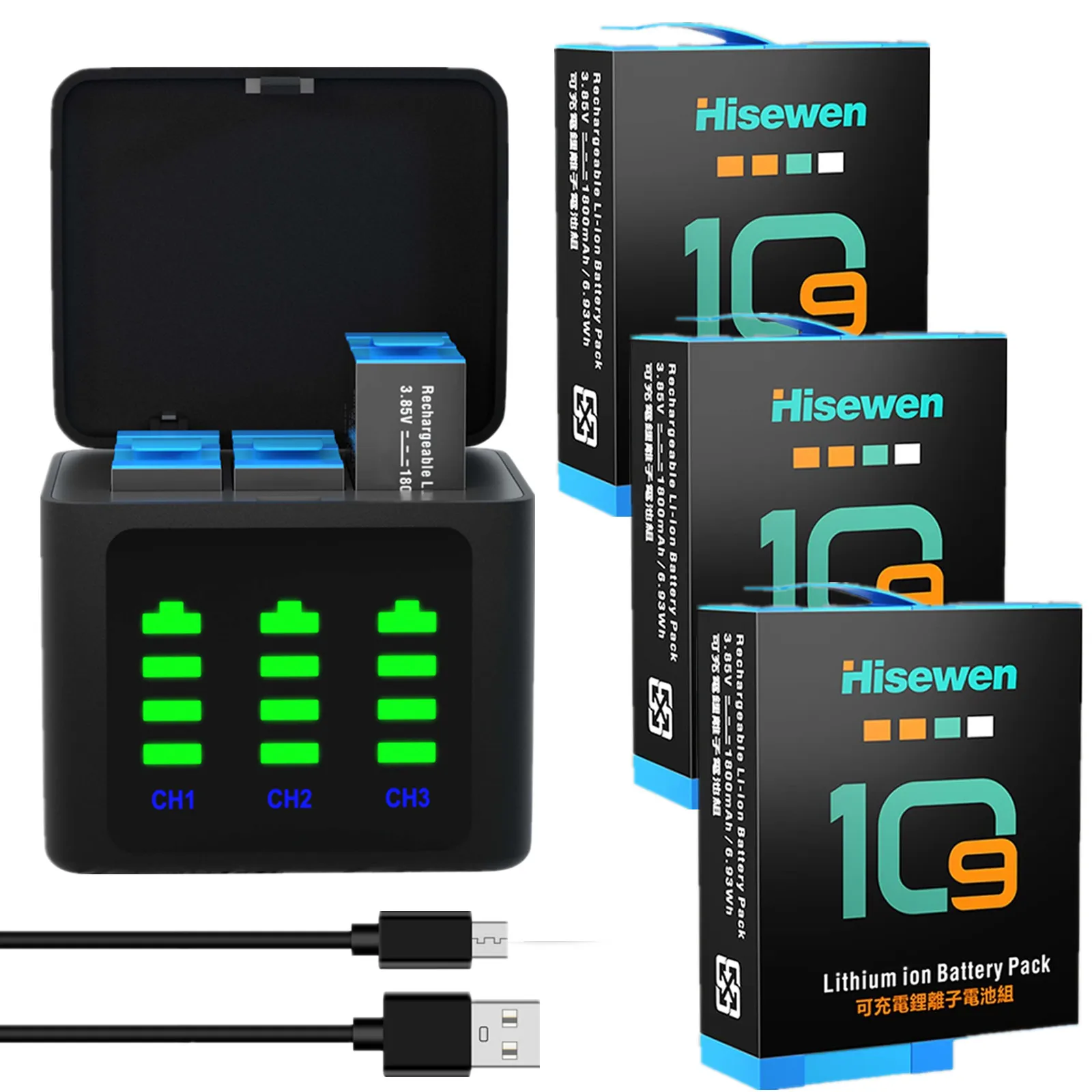 Lot Batteries et Chargeur pour GoPro Hero - Jusqu'à 4 Batteries
