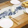 Boho Blue Flowers Linen Table Runners Dresser Scarf Table Decor Kitchen Dining Table Decor Farmhouse Holiday Wedding Party Decor 4
