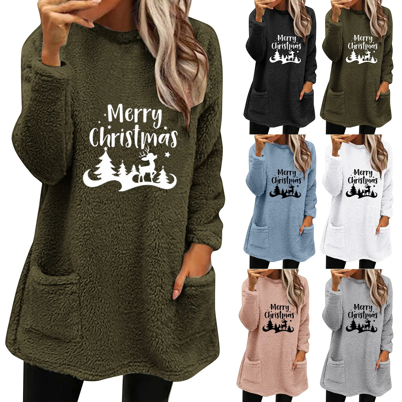 

Womens Winter Coat Loose Wool Jacket Long Sleeved Jumper With Pockets Distressed Top Women