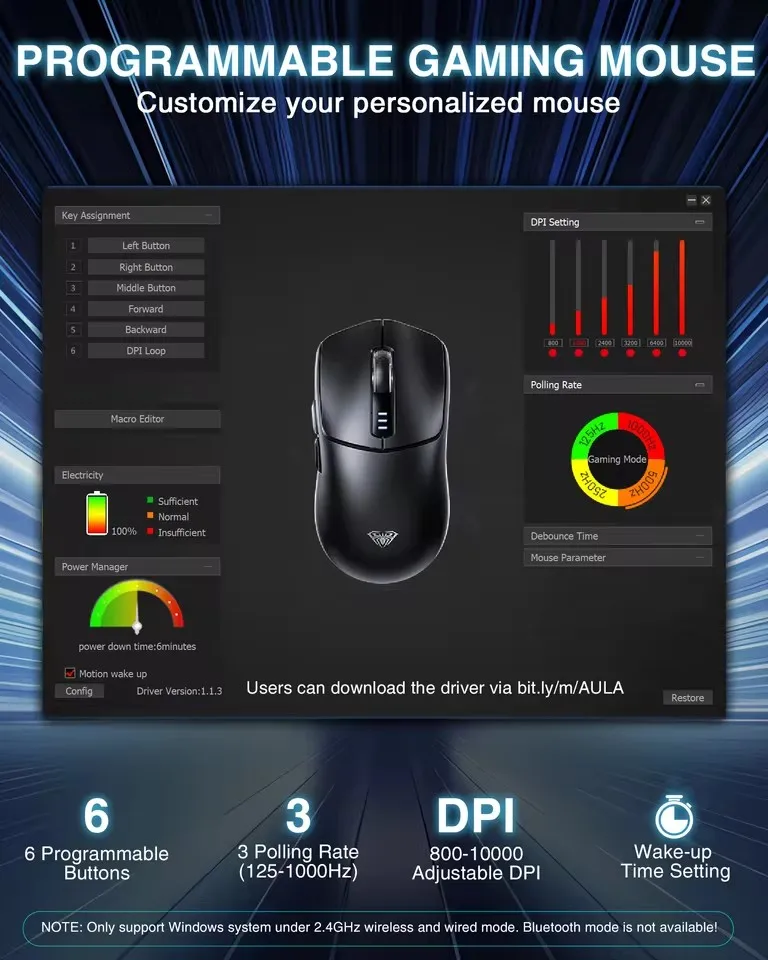 Gaming Mouse AULA SC580 BT/2.4G/Wired Tri-mode 10000 DPI PAW3325 Sensor Lightweight Esports Office Accessorie