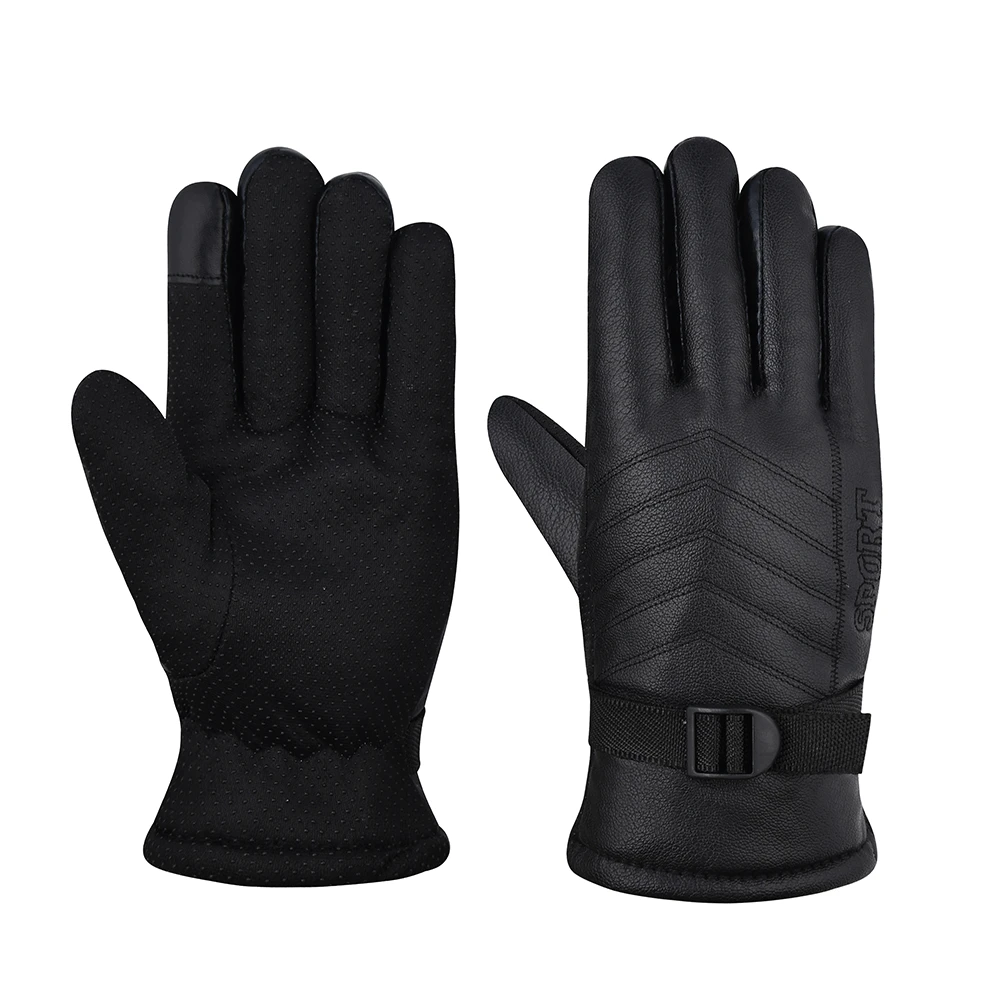 

Men's Winter Cotton Thermal Gloves Touch Screen Leather Gloves for Motorcycle Riding Thick Windproof Warm Gloves