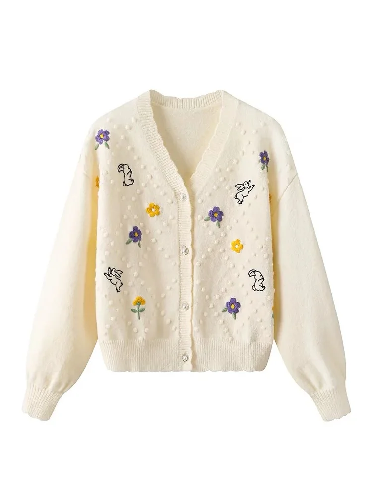 

Y2K Elegant Vintage Cardigan Sweater Women Knitted Coat Tops 2023 Winter Long Sleeve V-neck Stylish Fashion Loose Jumpers