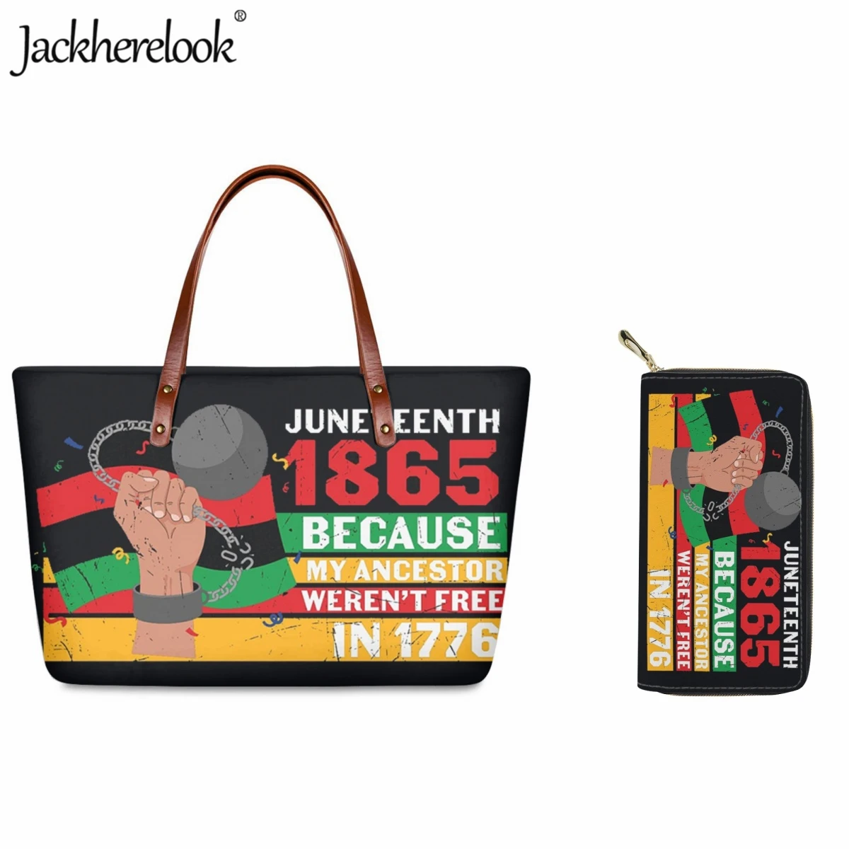 

Jackherelook Juneteenth Freeish Black History Women Handbag Large Capacity Shopping Tote Party Shoulder Bag Long Wallet 2pcs/Set