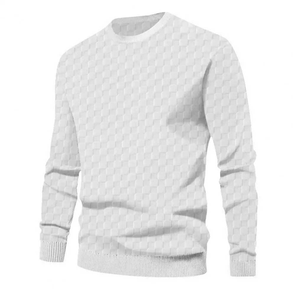 

Round Neck Long Sleeve Top Checkered Pattern Long Sleeve Men's Pullover Loose Fit Elastic Cuff Soft Thick Fabric Casual