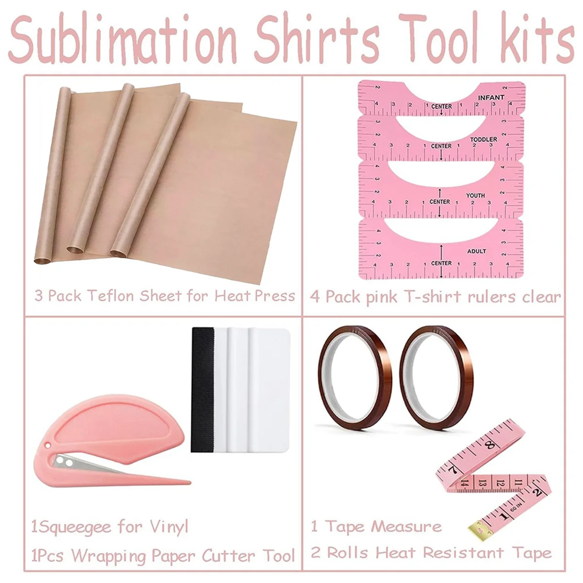 SEMOIC Sublimation Shirts Tool Kits-4 T Shirt Rulers, 3 -Sheet12 X 16in-2 Rolls Heat- Tape