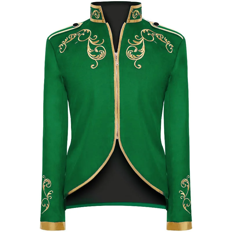 Men Medieval Victoria European Court King Cosplay Costume Coat Halloween Carnival Party Knight Embroidery Stand Collar Jacket