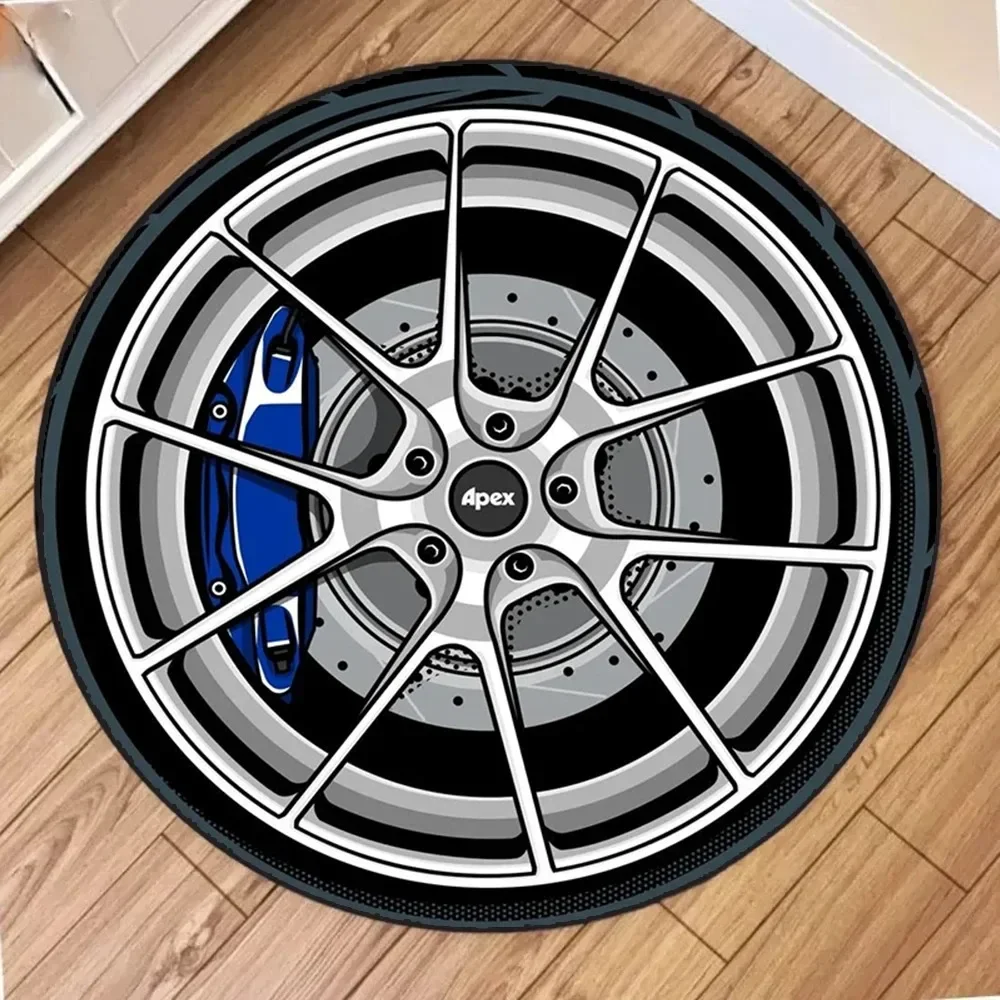 VIKAMA Auto-Naben-Rundteppich, weicher, rutschfester Teppich für Wohnzimmer und Schlafzimmer, Heimdekoration für Auto-Enthusiasten – Detail 3