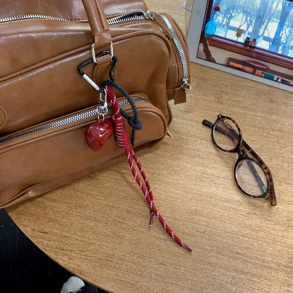 Leather Rope Keychain Cherry Bow Lanyard Handmade Bag Pendant