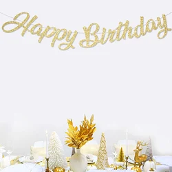 Celebrate in Style: Rose Gold Glitter Happy Birthday Banner - Ready - to - Display (Gold)