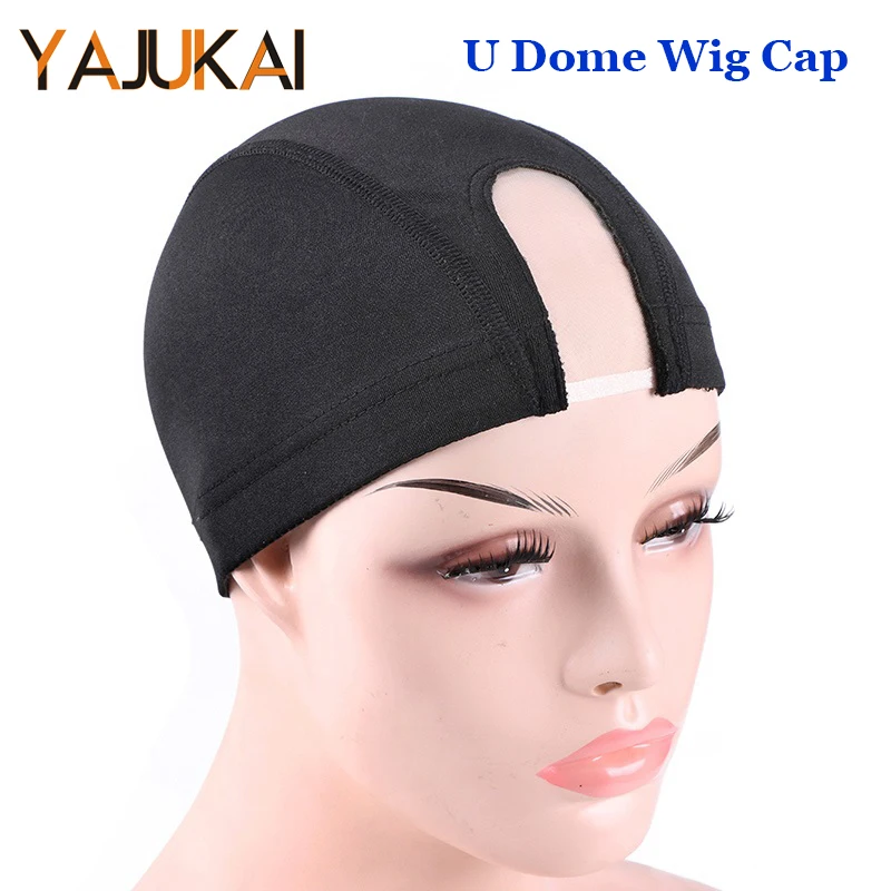 3.2x7.7Cm U Part Wig Cap With MONO Net 1Pcs Black Weaving Mesh Lace Wig Cap For Making Stretch Dome Weaving Hairnet wig caps