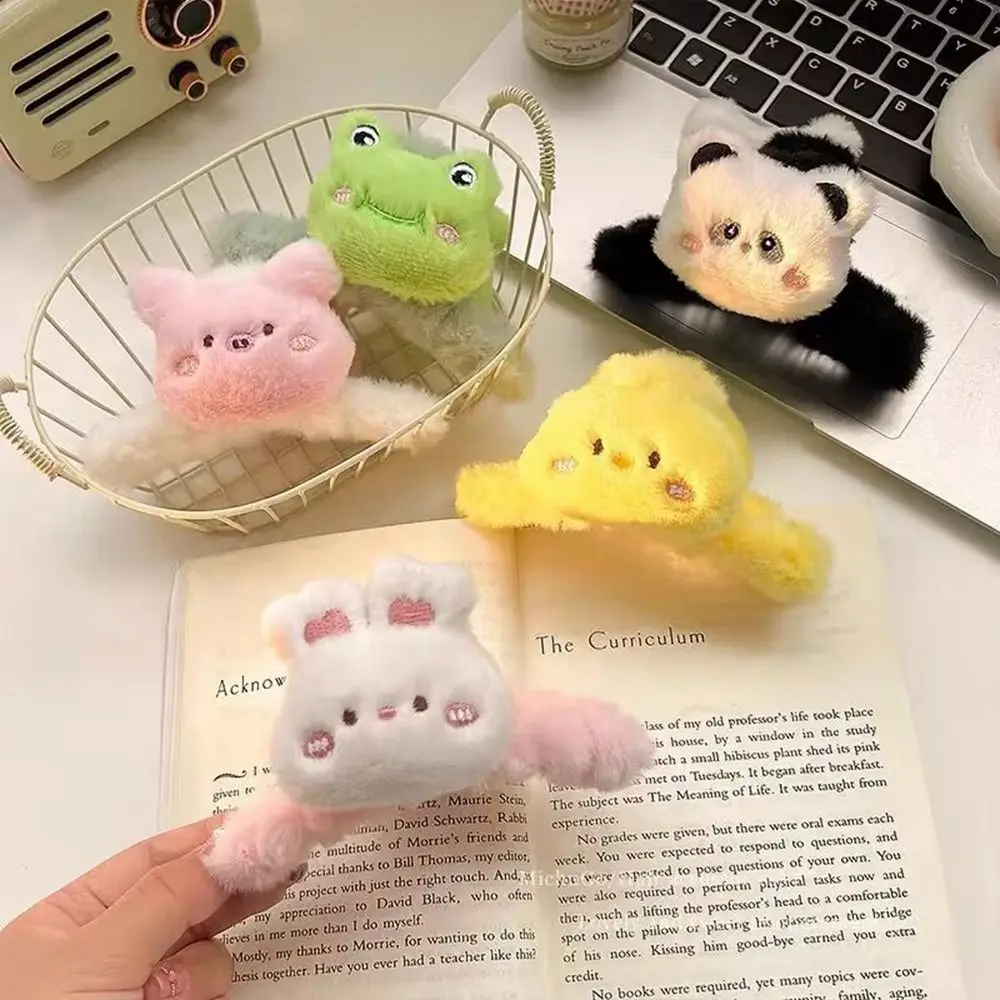 Cartoon Winter Cute Panda Plush Hair Claw Acrylic Animal Shark Clip Cross Hair Clips Rabbit Frog Doll Toy Children Headwaer children s real raccoon fur ball acrylic ear protection braid children s baby hat baby hat