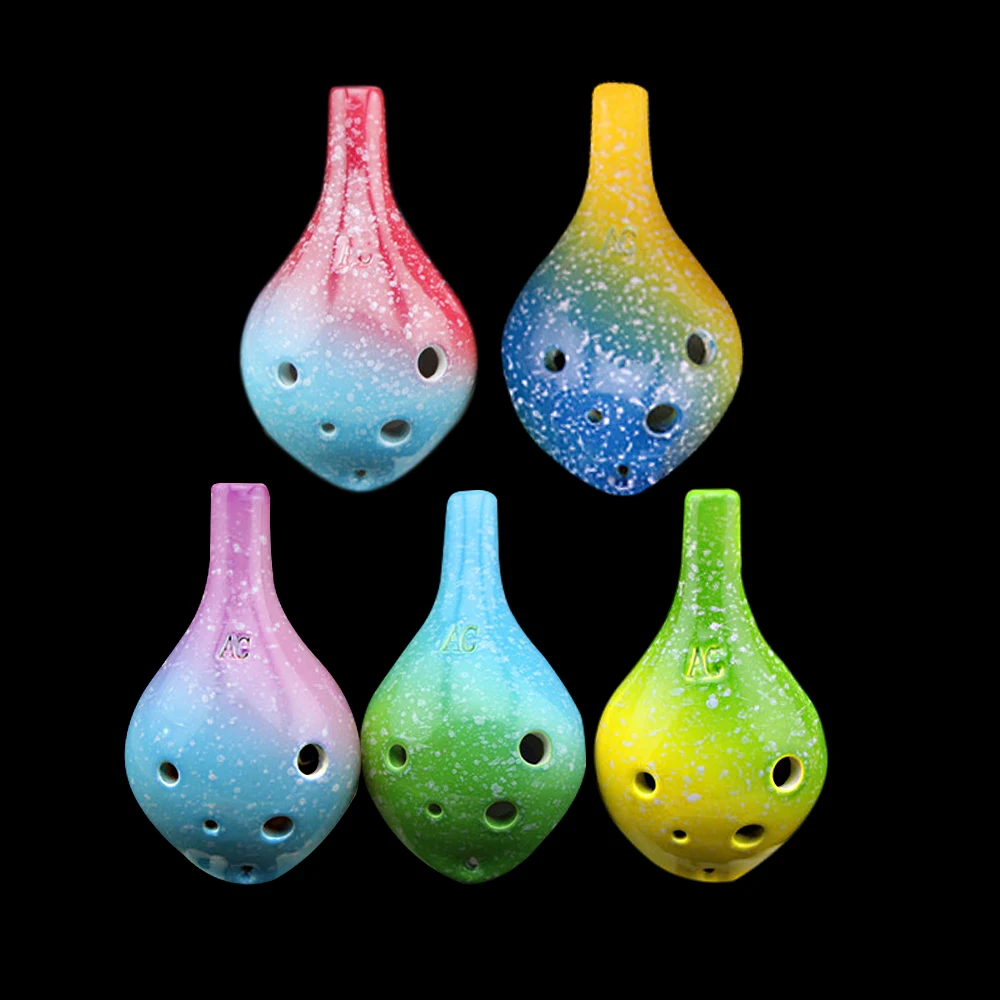 6 Holes Ceramic Ocarina Alto C Simple Starry Style Musical Instrument Lanyard Music Score Music Lover Learner