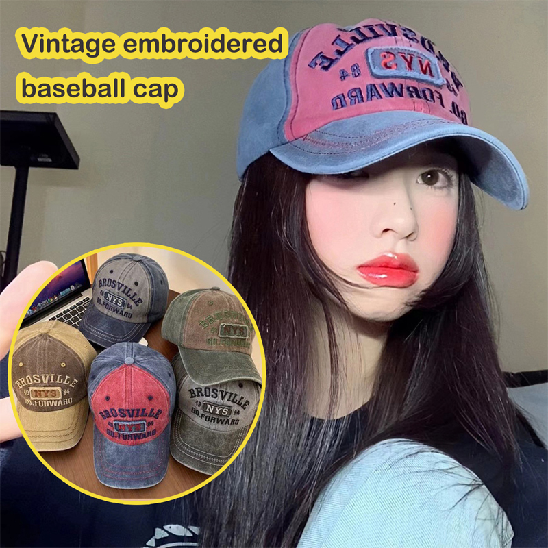 Unisex Retro Washed Cotton Baseball Cap Letter Embroidery Sun Protection Hat for Men Women Streetwear Spring Summer Trendy Look