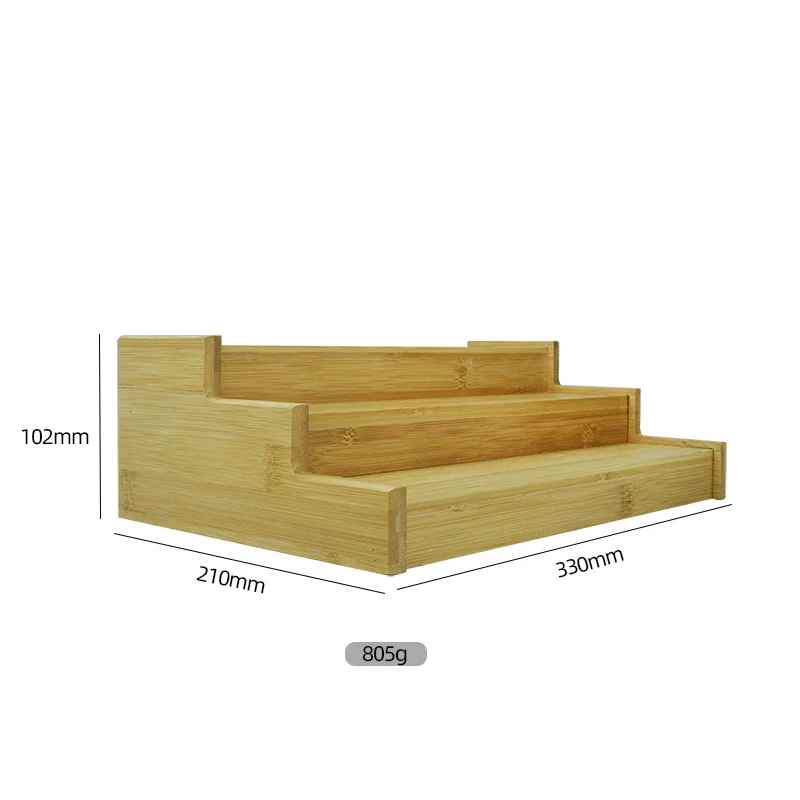 Kitchen Caster Storage Racks Three-layer Ladder Bamboo Seasoning Rack Spice Jar Holders 5