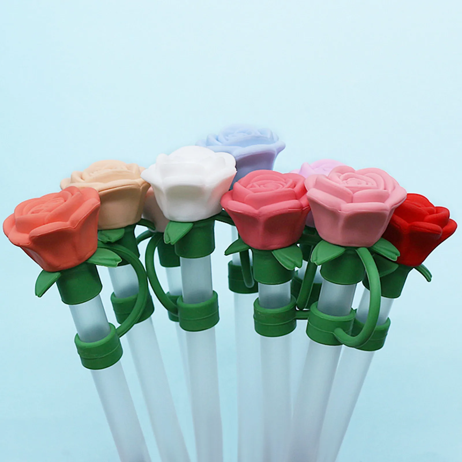 Valentine's Day Straw Covers Cap For Cup Rose Flower Straw Toppers Reusable Rose Flowers Proof Tip Cover For Valentine's Gift straw covers
