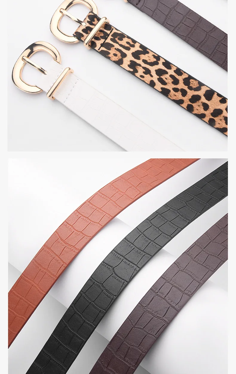 Fashionable Alligator Pattern Belts for Woman 105cm Durable PU Gold Color Buckle Belts Woman's Jeans Belts