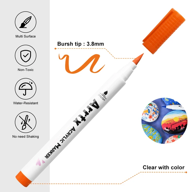 Arrtx Penne per vernice acrilica, pennarelli per vernice acrilica a punta extra fine per pittura su roccia, ceramica/vetro/vaso/tazza/legno/uovo di Pasqua 3