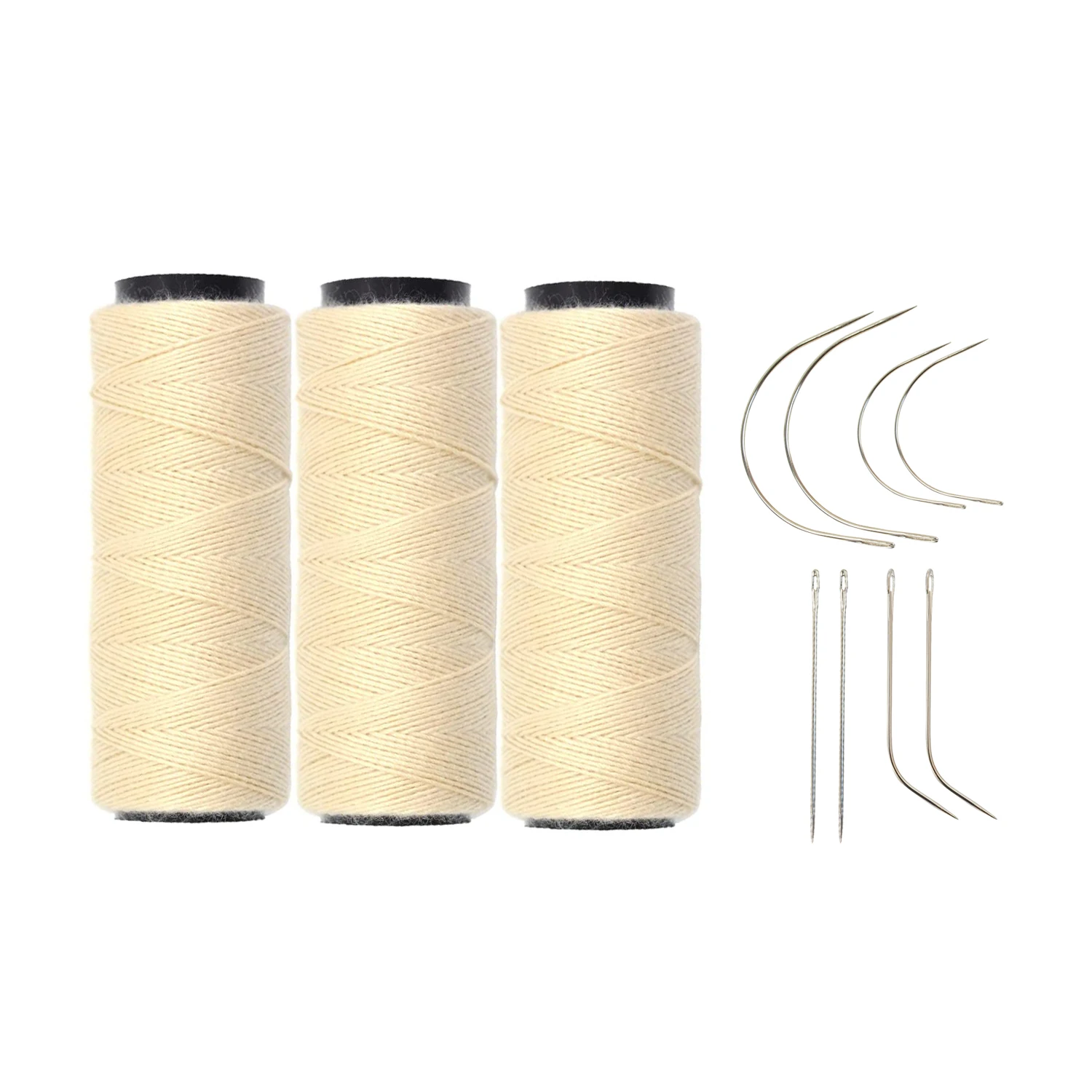 바느질 바늘 실 세트 3롤 바느질 실 직조 실 8개 바늘 가발 제작용 손바느질 헤어 웨프트 DIY