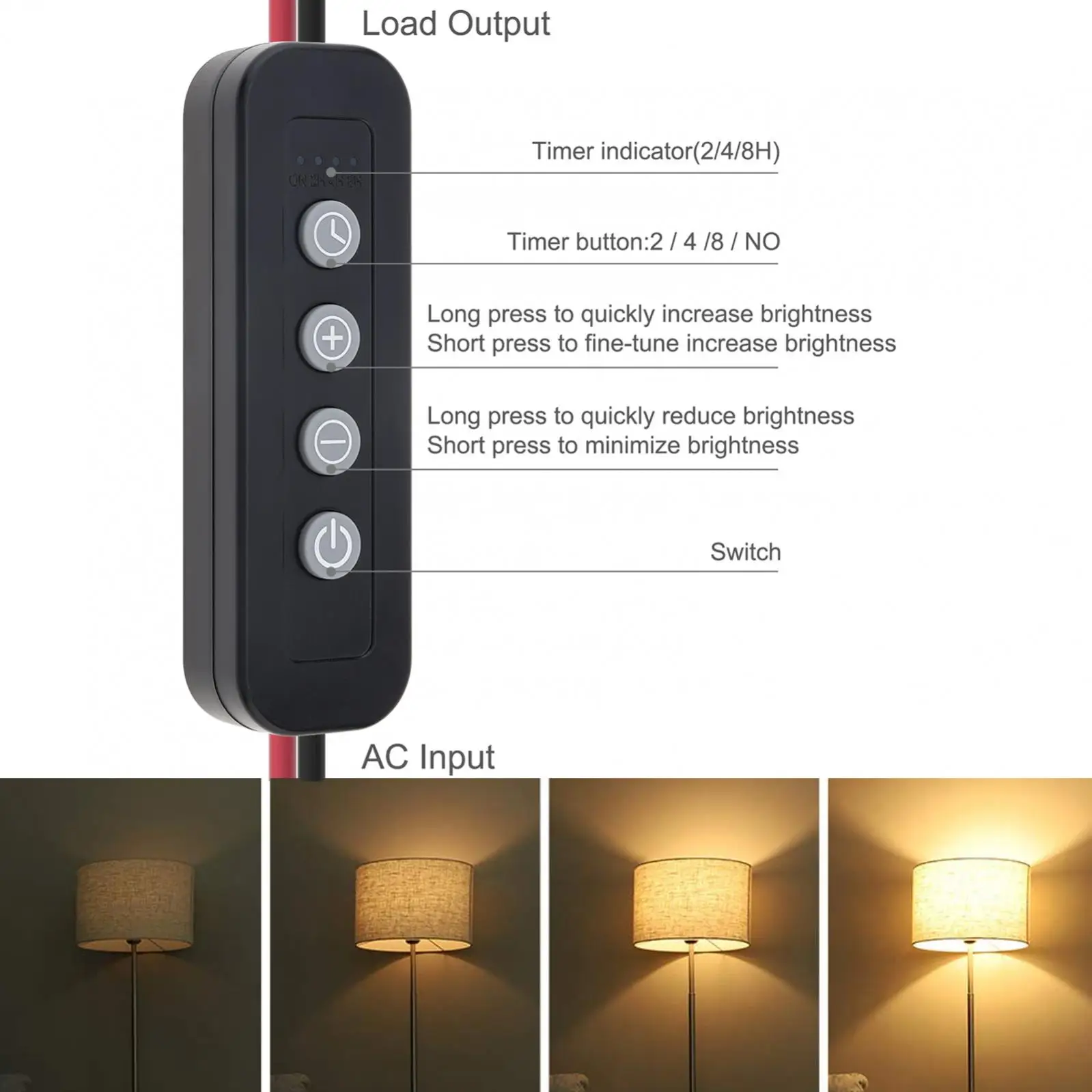 110-120V Electronic Timed Dimmer Switch Full Range LED Dimmer Inline Lamp Switch for LED Lamps/ Incandescent Bulb / Halogen Bulb