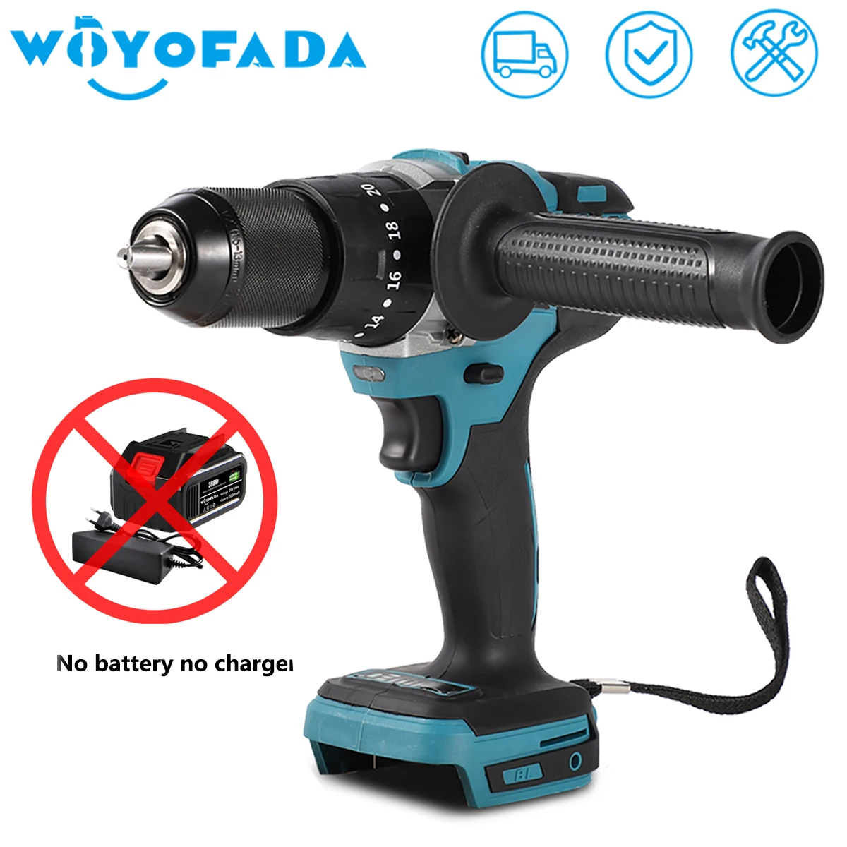 WOYOFADA 18V Brushless Electric impact Drill Cordless Electric screwdriver For Ice Screws Power Tools For Makita 18V Battery 10pcs shb 13 belt clip w screws for yaesu vx 8r vx 8e vx 8dr vx 8de vx 8gr vx 8ge radio sbr 14li fnb 101li 102li li ion battery