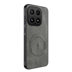 Vintage Sheepskin Leather Magnetic Business Phone Case Cover for Xiaomi 17 Pro Max (Grey)