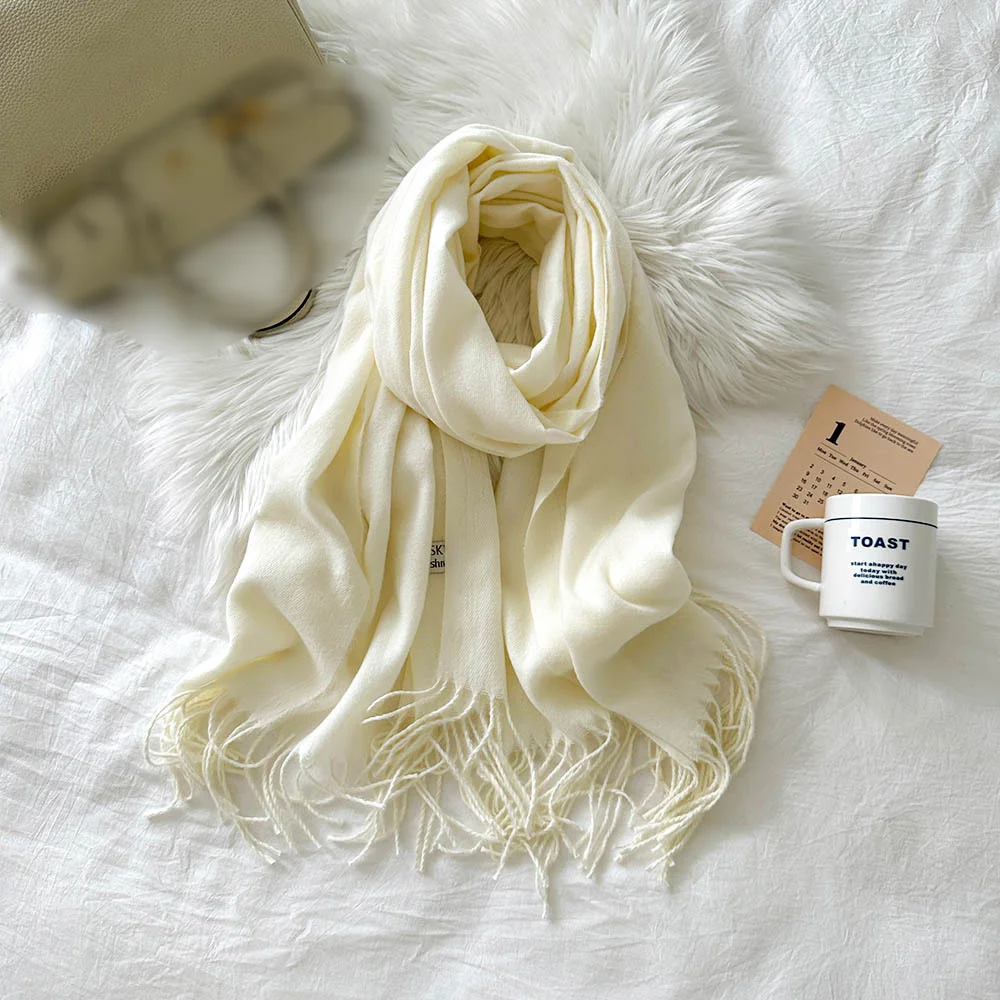 Solid Color Cashmere Scarf For Women In Winter, New European And American Camel Beige Warm Scarf, Long Shawl_voghion.com