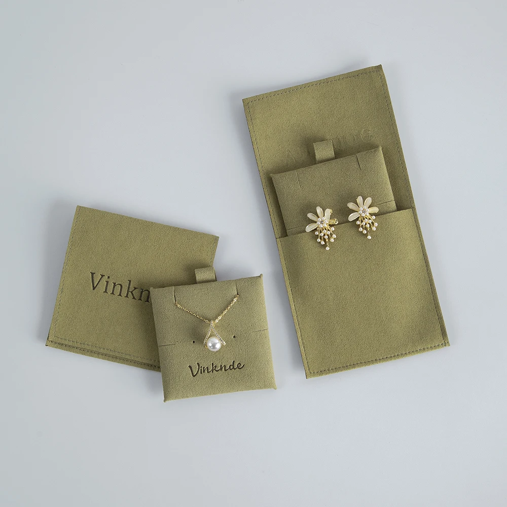 Luxury Personalized Jewelry Bags Custom Logo Suede Microfiber Envelope Jewellery Earrings Packaging Pouch with Insert Card Pads