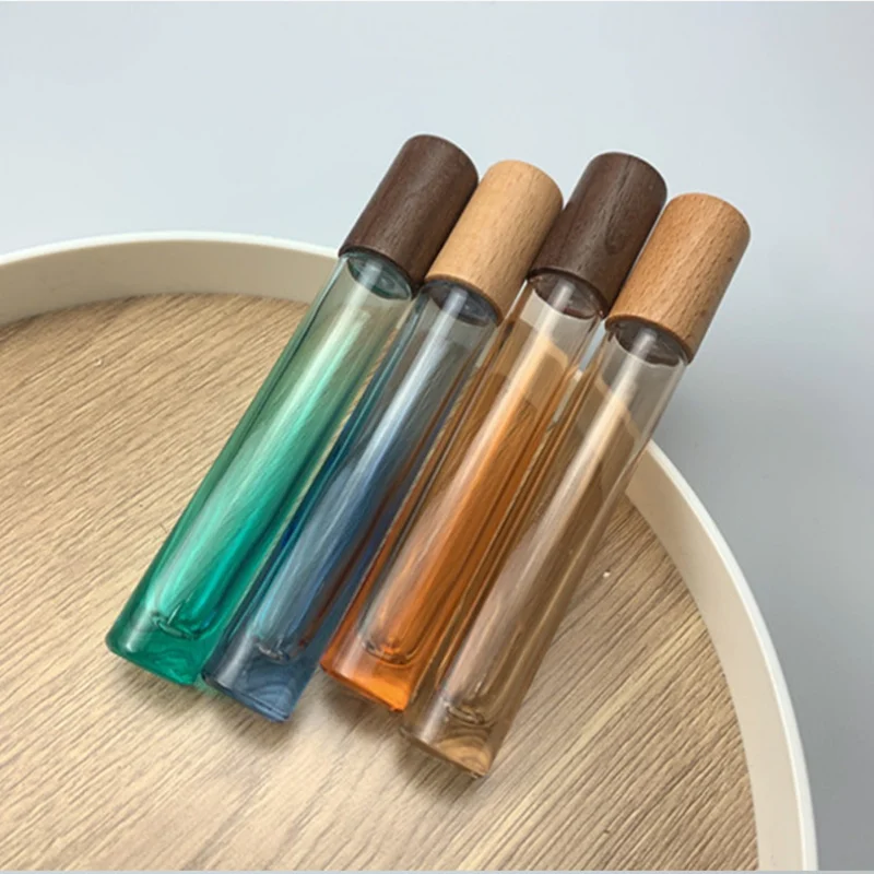 Flacone Di Profumo In Vetro Portatile Da 10/30 Pezzi Da 10Ml Flacone Colorato Vuoto Con Tappo In Legno Flacone Roll-On Flaconi Spray Contenitore Cosme